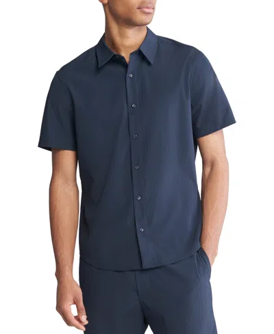 Calvin Klein Men's Short Sleeve Seersucker Button-front Shirt In Dark Sapphire