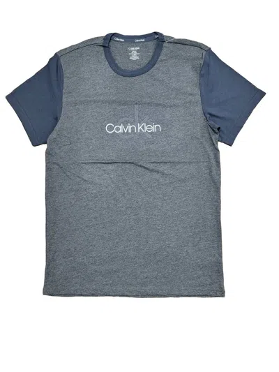 Calvin Klein Men's Short Sleeve Sleepwear Shirt In Heather Grey/ Blue