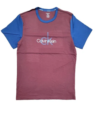 Calvin Klein Men's Short Sleeve Sleepwear Shirt In Maroon/blue In Pink