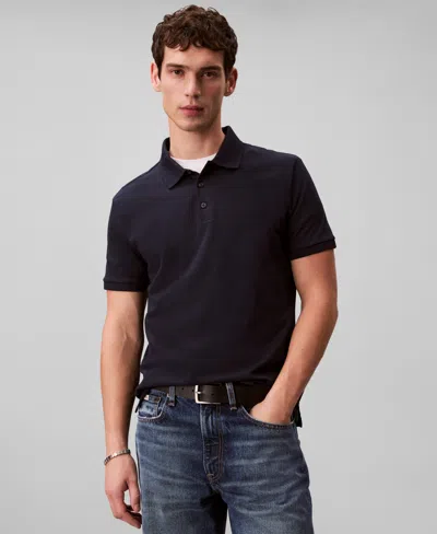 Calvin Klein Logo-embroidered Short-sleeve Polo Shirt In Black
