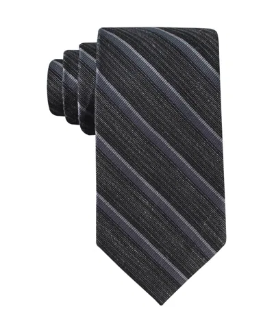 Calvin Klein Men's Silk & Linen Blend Striped Tie In Black
