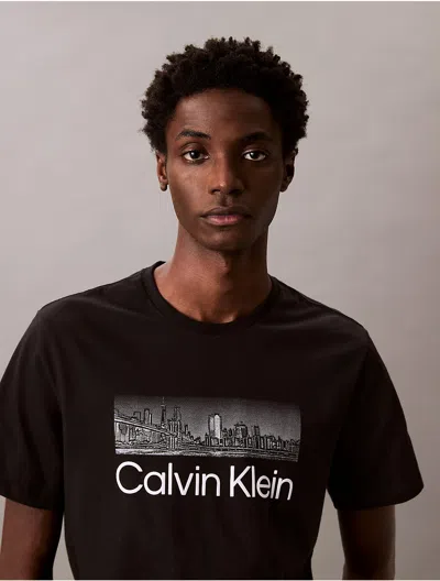 Calvin Klein Men's Skyscraper Overlay Crewneck T-shirt In Black