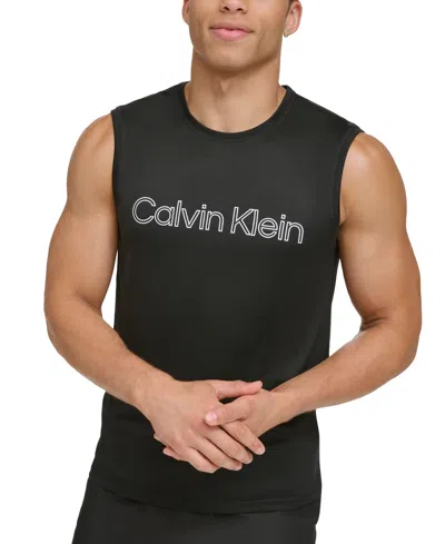 Calvin Klein Men's Sleeveless Rash Guard Performance Logo Tank In Black