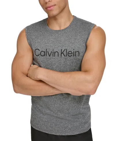 Calvin Klein Men's Sleeveless Rash Guard Performance Logo Tank In Grey Heather