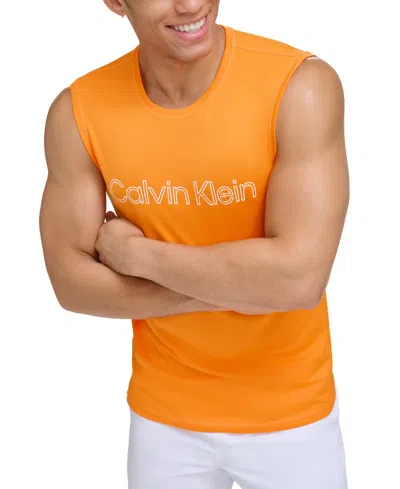 Calvin Klein Men's Sleeveless Rash Guard Performance Logo Tank In Orange