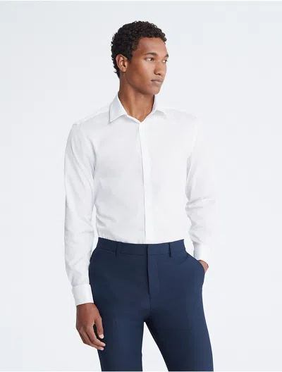 Calvin Klein Men's Slim Fit Bedford French Cuff Non-iron Dress Shirt In White