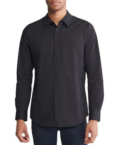 Calvin Klein Men's Slim Fit Long Sleeve Solid Button-front Shirt In Black Beauty