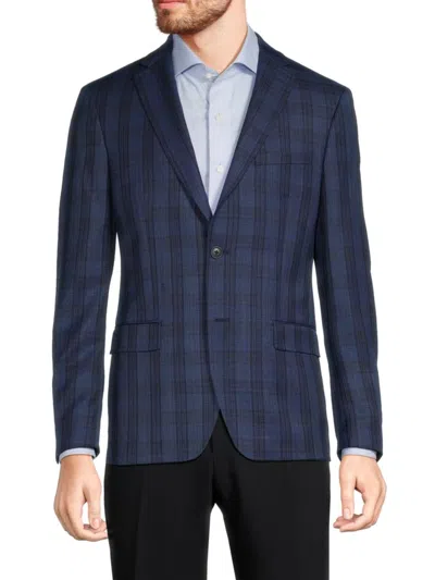 Calvin Klein Men's Slim Fit Plaid Wool Blend Blazer In Navy