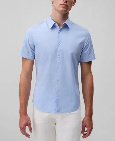 Calvin Klein Men's Slim Fit Short Sleeve Solid Stretch Button-front Shirt In Blue