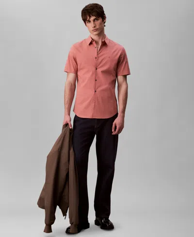 Calvin Klein Men's Slim Fit Short Sleeve Solid Stretch Button-front Shirt