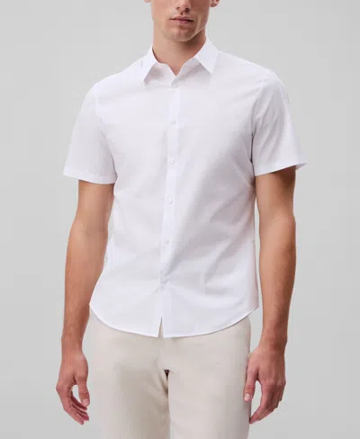 Calvin Klein Men's Slim Fit Short Sleeve Solid Stretch Button-front Shirt In Brilliant White