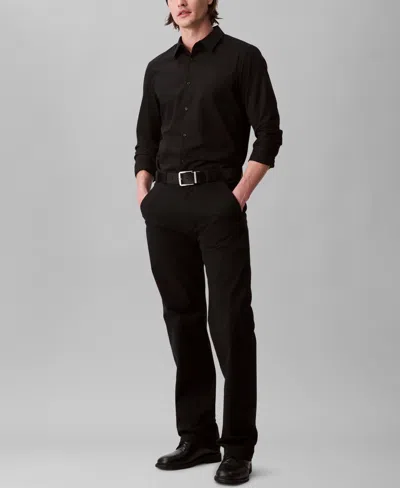 Calvin Klein Men's Slim Fit Supima Stretch Long Sleeve Button-front Shirt In Black