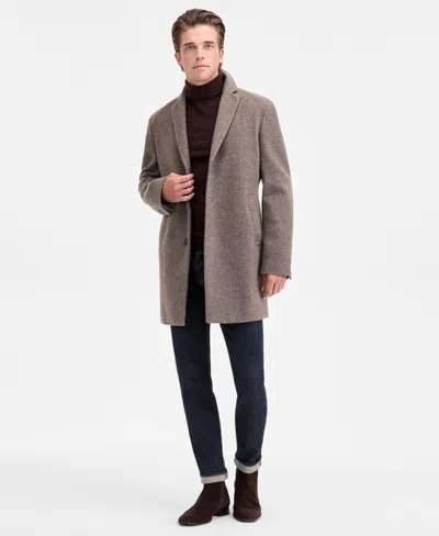 Calvin Klein Men's Slim-fit Wool Blend Overcoat In Brown