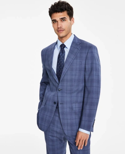 Calvin Klein Men's Slim-fit Wool Blend Stretch Plaid Suit Separate Jacket In Blue Plaid