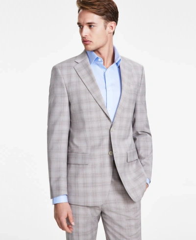 Calvin Klein Men's Slim-fit Wool Blend Stretch Plaid Suit Separate Jacket In Tan Plaid