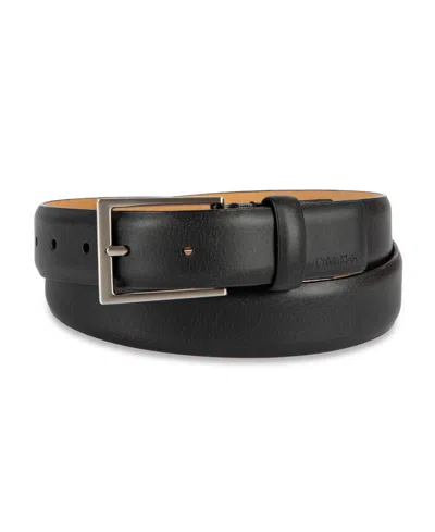 Calvin Klein Men's Smooth And Saffiano Leather Dress Belt In Black