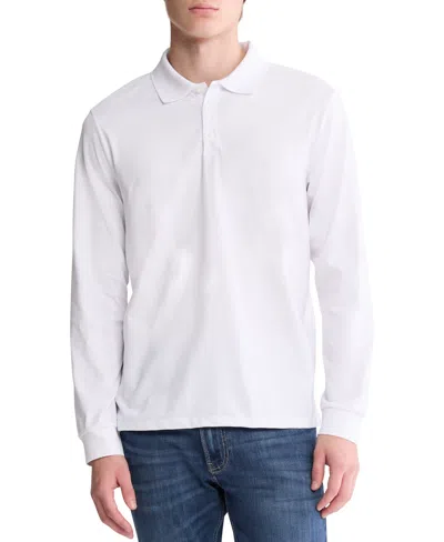 Calvin Klein Men's Smooth Cotton Long-sleeve Polo Shirt In Brilliant White