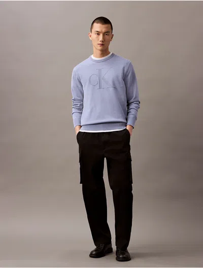 Calvin Klein Men's Smooth Cotton Monogram Logo Sweater In Tempest