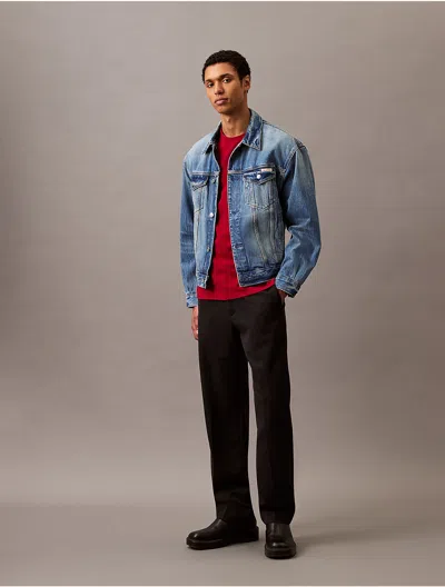 Calvin Klein Mens Trucker Jacket Logo Crewneck T Shirt Slim Fit Stretch Jeans In Forever Black