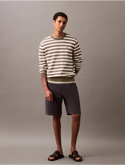 Calvin Klein Men's Smooth Cotton Striped Classic Sweater In Bungee Cord / Tofu