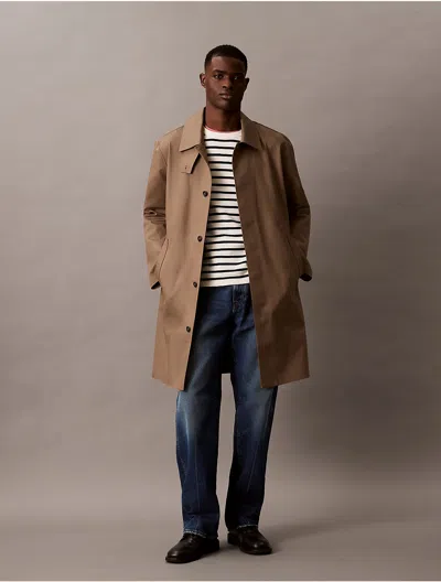 Calvin Klein Men's Smooth Cotton Striped Classic Sweater In Dark Sapphire / Tofu