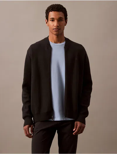 Calvin Klein Men's Smooth Cotton Sweater Bomber Jacket In Black