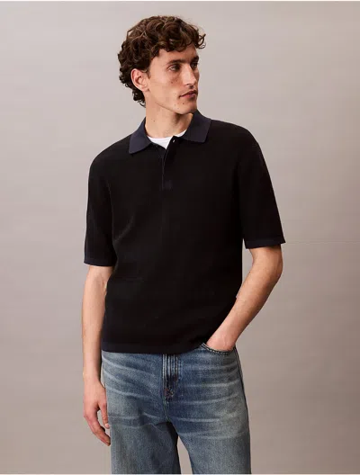 Calvin Klein Men's Smooth Cotton Waffle Classic Polo Shirt