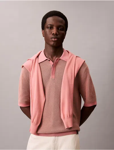 Calvin Klein Men's Smooth Cotton Waffle Classic Polo Shirt In Pink