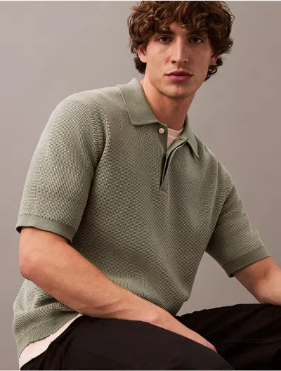 Calvin Klein Men's Smooth Cotton Waffle Classic Polo Shirt In Green