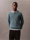 Calvin Klein Men's Smooth Cotton Waffle Henley Sweater In North Atlantic