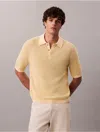 Calvin Klein Men's Smooth Cotton Waffle Sweater Polo Shirt In Yellow