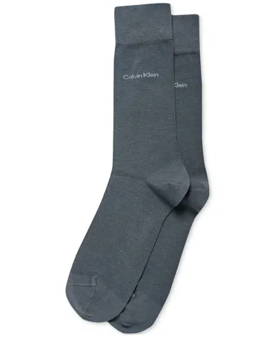 Calvin Klein Men's Socks, Giza Cotton Flat Knit Crew In Dark Blue
