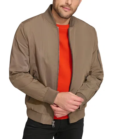 Calvin Klein Men's Solid-color Zipper Flight Jacket In Dark Tan