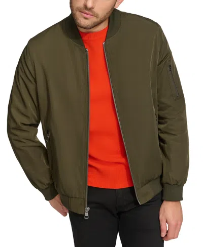 Calvin Klein Men's Solid-color Zipper Flight Jacket In Olive