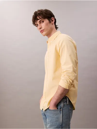 Calvin Klein Men's Solid Oxford Classic Button-down Shirt In Yellow