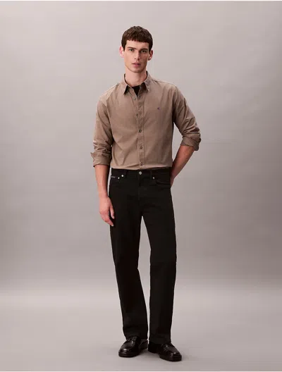 Calvin Klein Men's Solid Oxford Classic Button-down Shirt In Brown