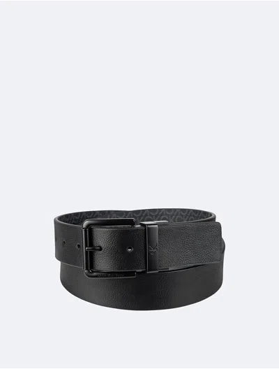Calvin Klein Men's Solid Square Buckle Belt In Black / Aop