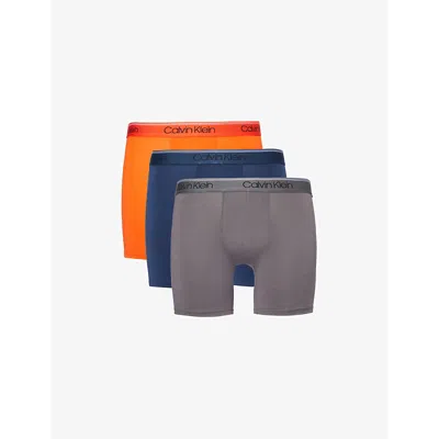 Calvin Klein Branded-waistband Pack Of Three Stretch-jersey Trunks In Spellb,c Kiss,eiffle Tor