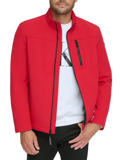 Calvin Klein Men's Regular Fit Stand Collar Jacket In Deep Red