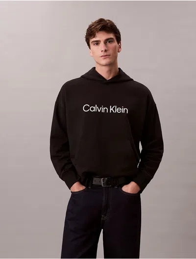 Calvin Klein Men's Standard Logo Terry Hoodie In Black