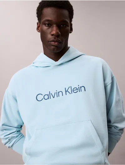 Calvin Klein Men's Standard Logo Terry Hoodie In Blue