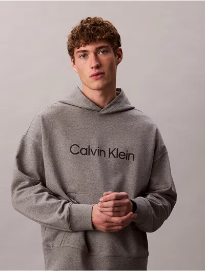 Calvin Klein Men's Standard Logo Terry Hoodie In Gray