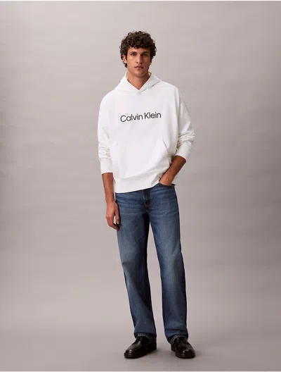 Calvin Klein Men's Standard Logo Terry Hoodie In White