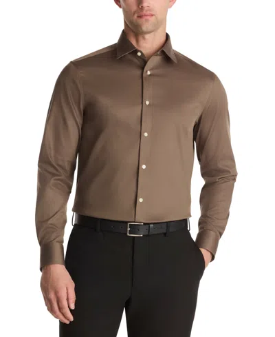 Calvin Klein Men's Steel Plus Slim Fit Dress Shirt In Brown