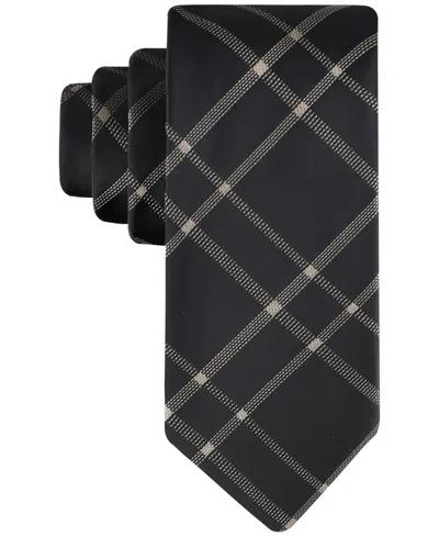 Calvin Klein Men's Stitch Plaid Tie In Black Taupe