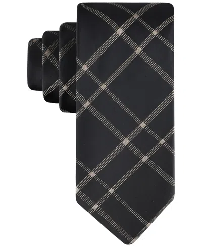 Calvin Klein Men's Stitch Plaid Tie In Black