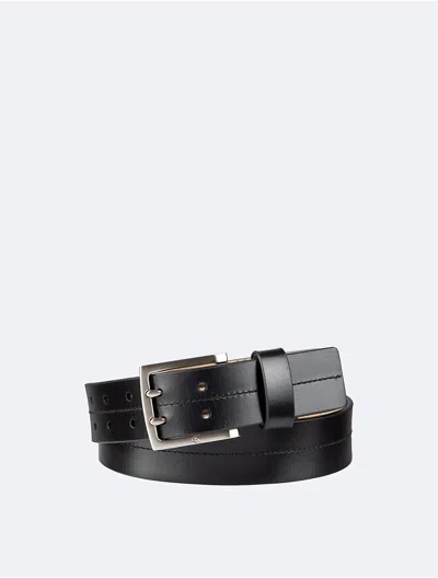 Calvin Klein Men's Stitched Leather Double Prong Belt In Black