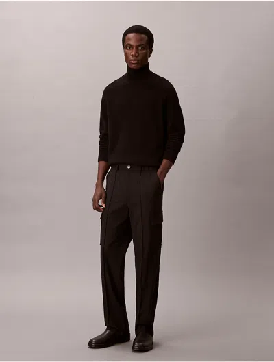 Calvin Klein Men's Straight Bengaline Wool Blend Cargo Pants In Black