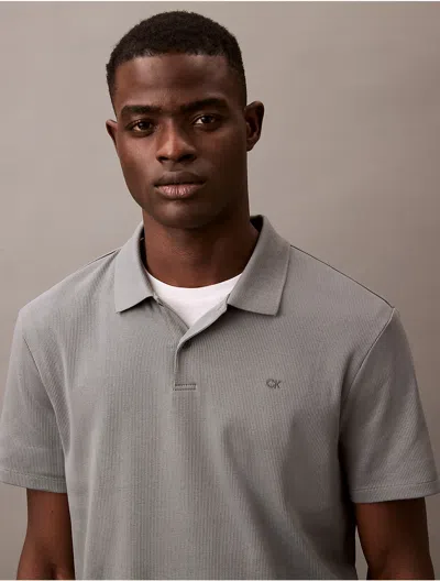 Calvin Klein Men's Stretch Fine Rib Polo Shirt In Gray