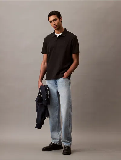 Calvin Klein Men's Stretch Fine Rib Polo Shirt In Black